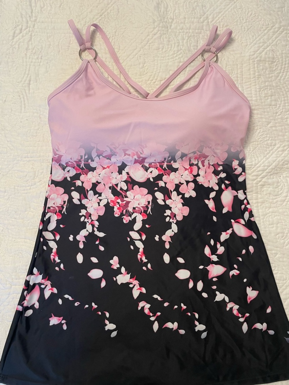 Bathing suit Tankini - Pink to Black Floral Gradient